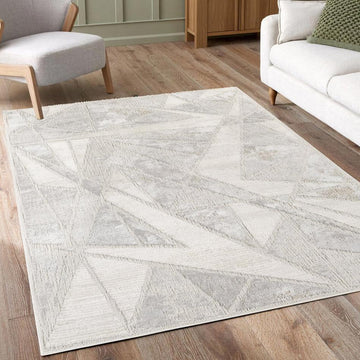 Mabel Gem MBL02 Modern Distressed Faceted Geometric Soft Hi-Lo Textured Cut Pile Polyblend Stone Grey/Ivory/Warm Taupe/Soft Silver/Muted Beige Rug-Desire Rugs-Rug Love - The Most Loved Rug Store